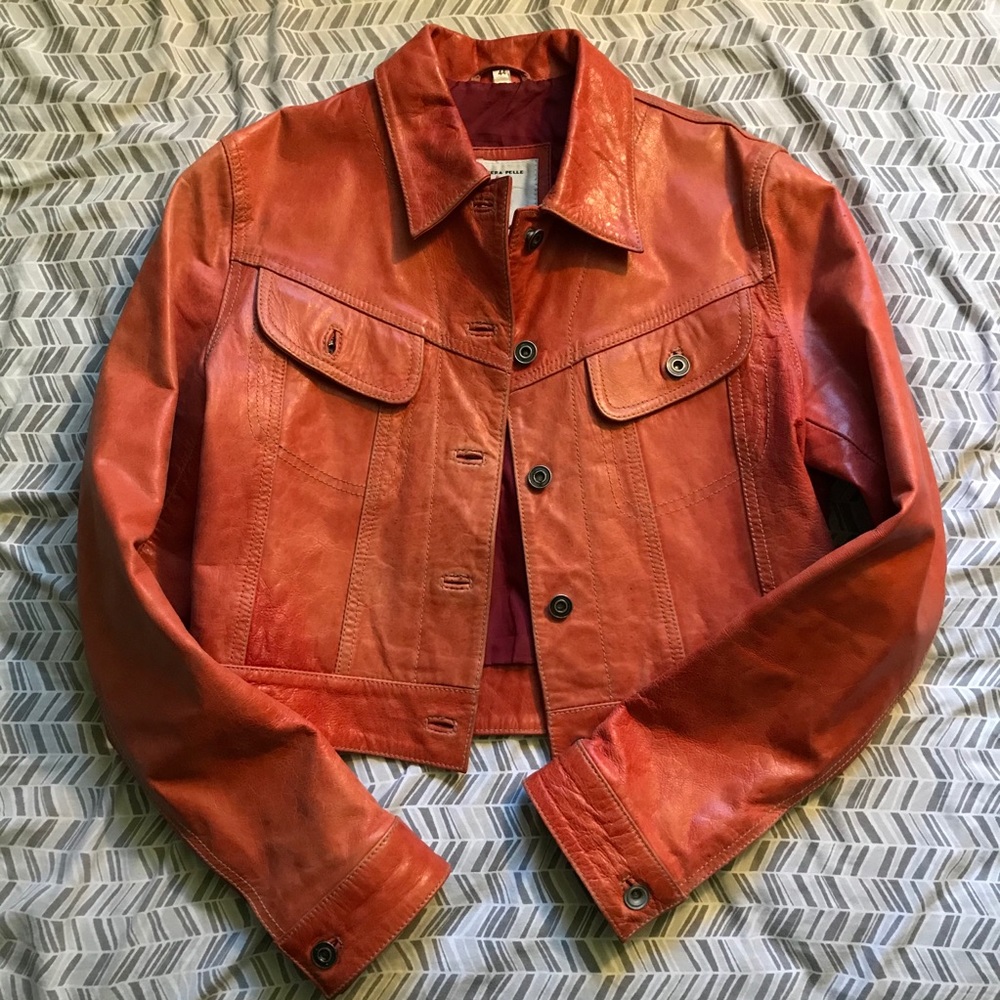 Vtg Rust Orange Leather Jacket